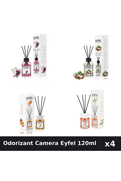Eyfel Set 4 Odorizant Camera cu Betisoare - Acacia, Bouquet, Nuca Cocos, Pier...