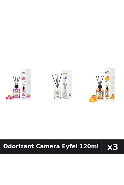 Eyfel Set 3 Odorizant Camera cu Betisoare 120ml - Trandafir, Orhidee, Mango