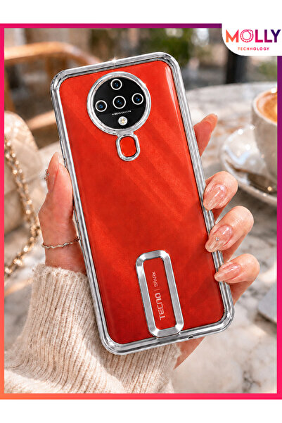 Molly TECNO SPARK 6 İçin Kenarları Metalik Gümüş Lens Koruyuculu Lou Lazer Şe...