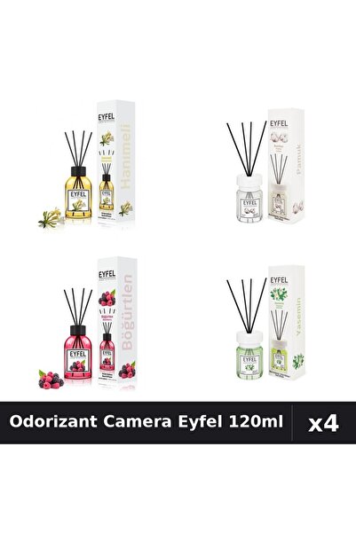 Eyfel Set 4 Odorizant Camera cu Betisoare 120ml - Bumbac, Fructe Pădure, Iaso...