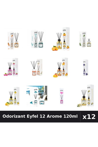 Eyfel Set 12 Odorizant Camera cu Betisoare - 12 Arome Asortate, 120ml
