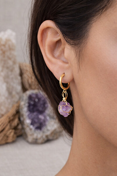ÇAĞ MODA AKSESUAR Ametist Natural Stone Dangle Earrings