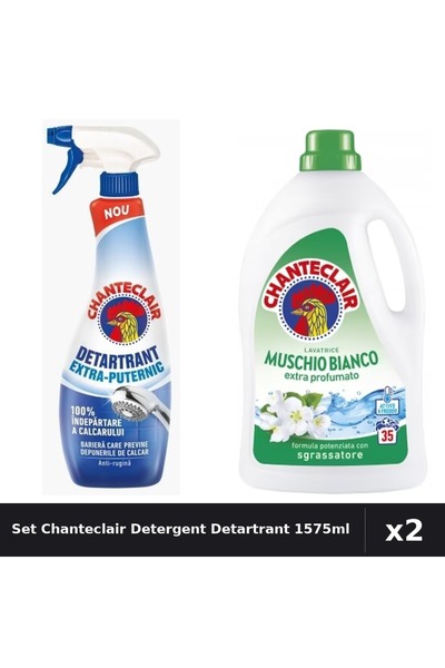 Chanteclair Set 2 Detergent și Detartrant 1575ml + 625ml - Mosc Alb, Extra Pu...