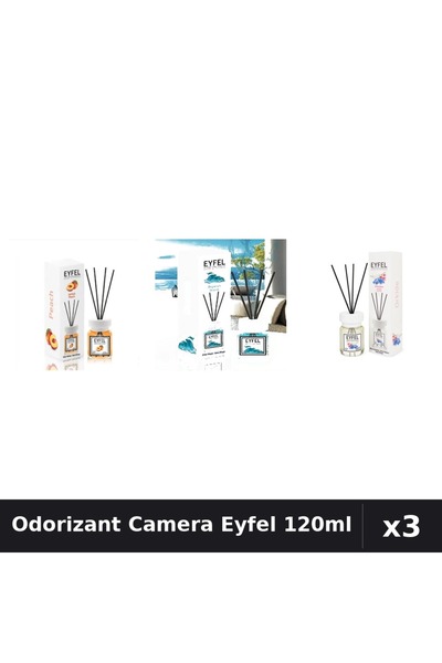 Eyfel Set 3 Odorizant Camera cu Betisoare - Ocean, Orhidee, Piersica 120ml