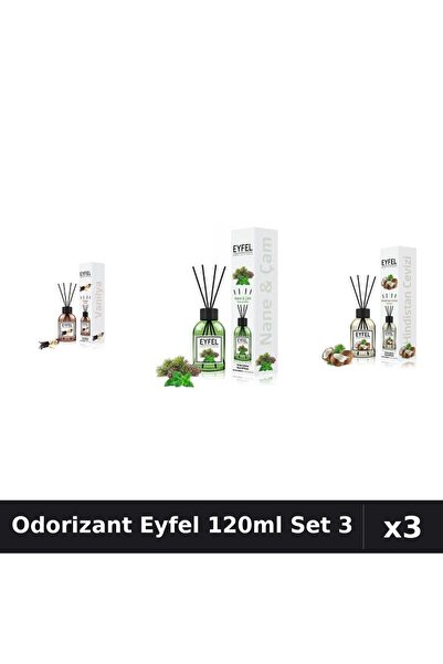 Eyfel Set 3 Odorizante Camera cu Betisoare 120ml - Vanilie, Pin Menta, Nuca C...