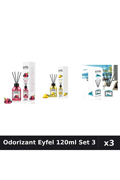 Eyfel Set 3 Odorizante Camera cu Betisoare 120ml - Ananas, Fructe Pădure, Ocean