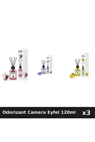 Eyfel Set 3 Odorizante Camera cu Betisoare - Bouquet, Lavanda, Lamaie 120ml
