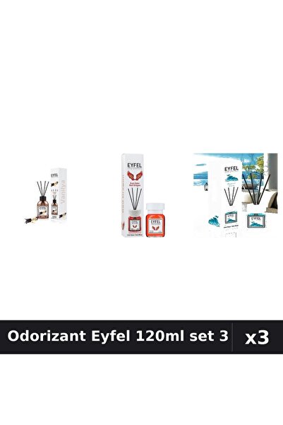 Eyfel Set 3 Odorizant Camera cu Betisoare - Vanilie, Red Dragon, Ocean 120ml