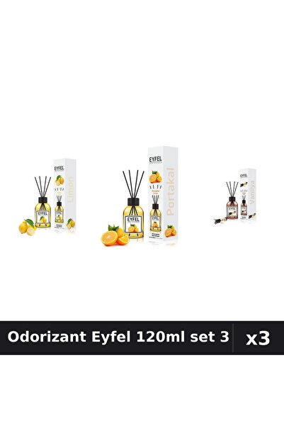 Eyfel Set 3 Odorizante Camera cu Betisoare 120ml - Lămâie, Portocală, Vanilie