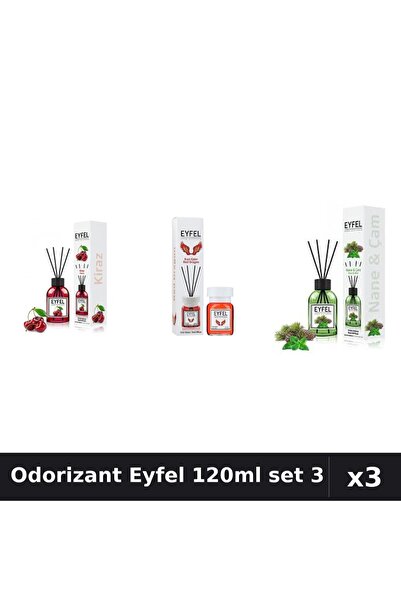Eyfel Set 3 Odorizant Camera cu Betisoare - Cirese, Red Dragon, Pin Menta 120ml