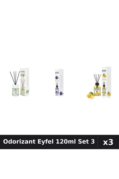 Eyfel Set 3 Odorizant Camera cu Betisoare - Iasomie, Zambile, Lamaie 120ml