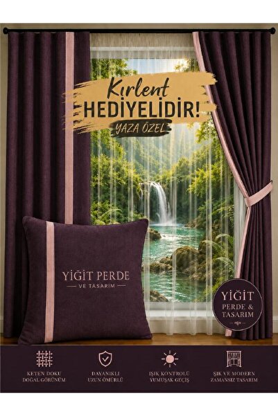 Karesi 125 YİĞİT PERDE VE TASARIM ZEMİN MÜRDÜM RENGİ PEMBE BİYE GEÇİŞLİ (KIRL...