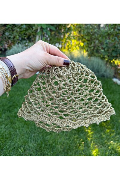 LİA CLİPS CO Women's Gold Glittery Hand Knitted Mesh Beanie – Bohemian Summer...