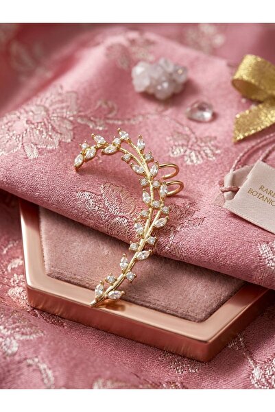 Singularis Premium Gold Renk Zirkon Taşlı Ear Cuff Sarmaşık Yaprak Model Kıkı...