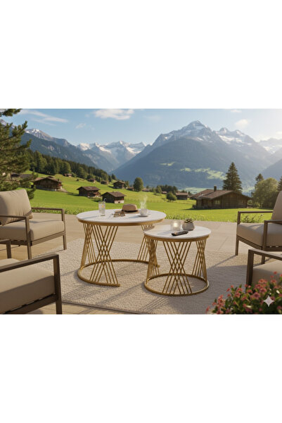 luxino Coffee Table Set, 2 in 1 Coffee Table, Round Nesting Tables 'for Livin...