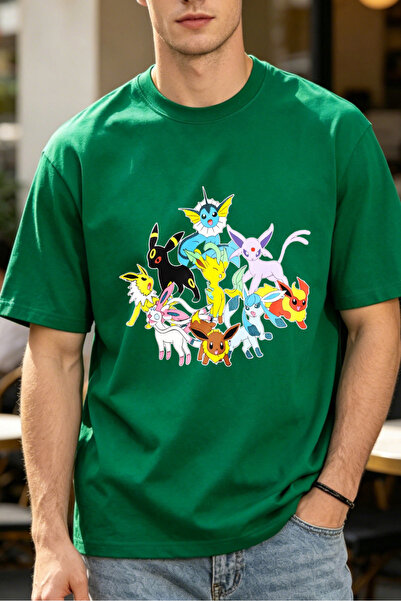 Fleck Casual Style T Shirts For Men Pokemon Eevee Evolution Line Mens Printed...
