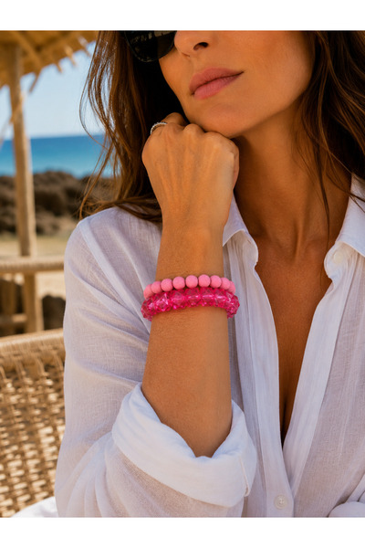 COCOSH TAKI Pink Color Beaded Double Combination Multi Bracelet