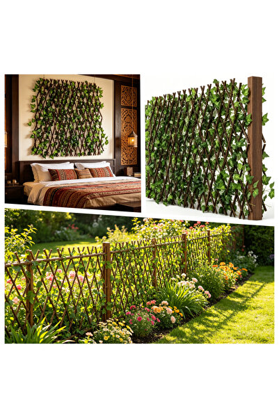 Generic Garden Green Fence with Artificial Leaves, Wood Trellis Privacy Screen for Outdoor & In