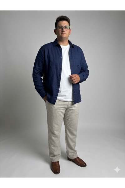 Ramon Miele Plus Size Linen Men's Trousers