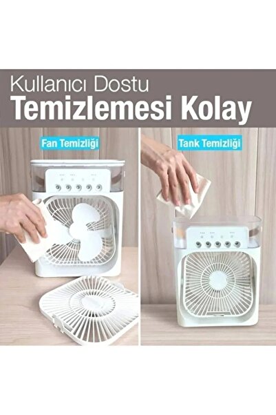 kozo-f Yeni Işıklı 600ml 5 Spreyli Vantilatör Buzlu Buharlı Mini Klima Mini Fan