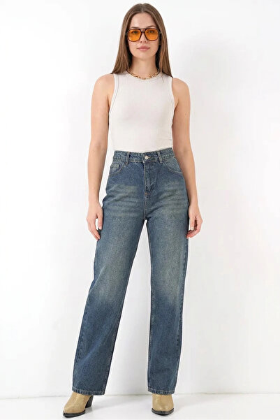Efnaz style Women's Cotton Wide Leg Indigo Palazzo Pants
