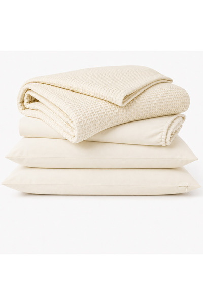 Meltem Set lenjerie pat cu cuvertura pike, 100% bumbac, cearceaf cu elastic 1...