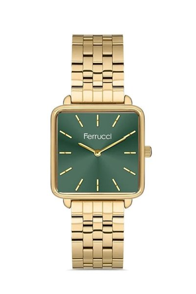 Ferrucci Green Dial Square Case Gold Color Metal Cord Women Wrist Watch