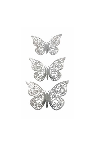 Decoratiuni Dulci Fluturi cu flori brodate 3 dimensiuni - Argintiu