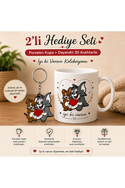 DKY Tom Ve Jerry Kupa Ve 3d Anahtarlık Hediye Seti