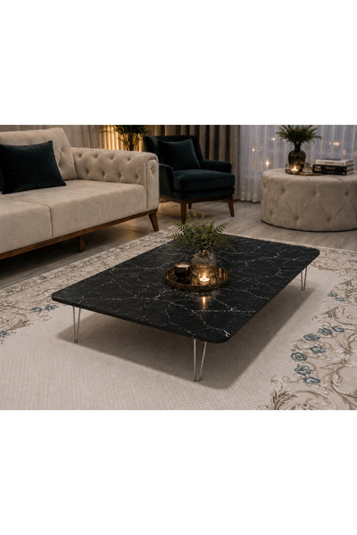marpas Siyah Mermer Desenli Katlanır Yer Sofrası 70x120 cm – MDF Yüzey – 22 c...