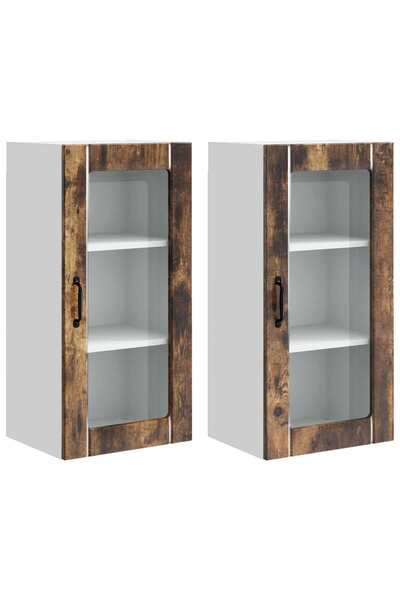 vidaxl Dulap de bucătărie cu raft 2 pcs Stejar fumuriu 40 x 31 x 80 cm