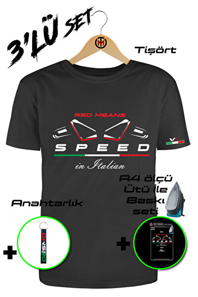 Motosiklet Tshirt İtalyancada Kırmızı Hız Demek Tişört