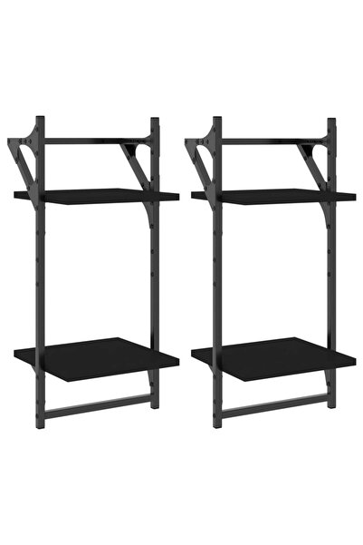 vidaxl Rafturi perete cu 2 niveluri/bare 2 buc negru 30x25x65 cm