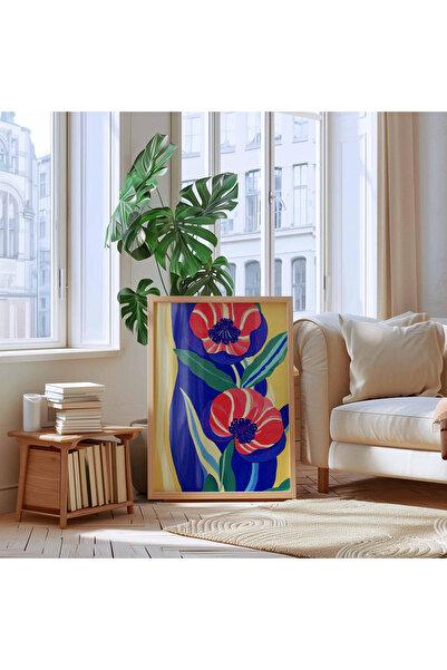 Tuba Decor Tablou cu ramă din lemn dintr-o singură bucată, mac de neon