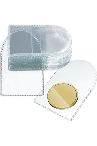 Arabest 50 Pcs Single Pocket Coin Sleeves,2 x 2 Inches Clear Plastic Holder,D...