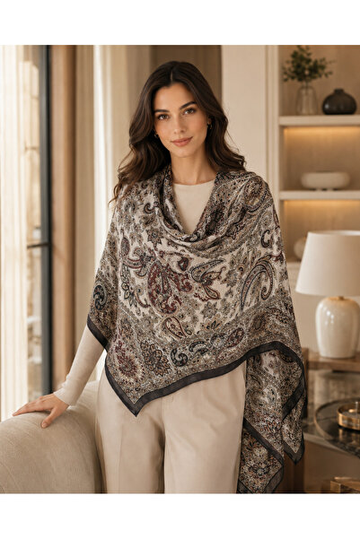 LUVINA Soft Bordo Vizon Etnik Desenli Yazlık İnce Kraş Şal