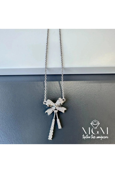 Marsilyan Nvdn- Ieg - Steel Zircon Stone Bow Necklace Iegrs-Nvdn1
