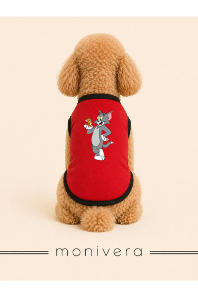 Modetra New Season Summer Tom and Jerry Printed Colorful Ribbed Dog Outfit - ...