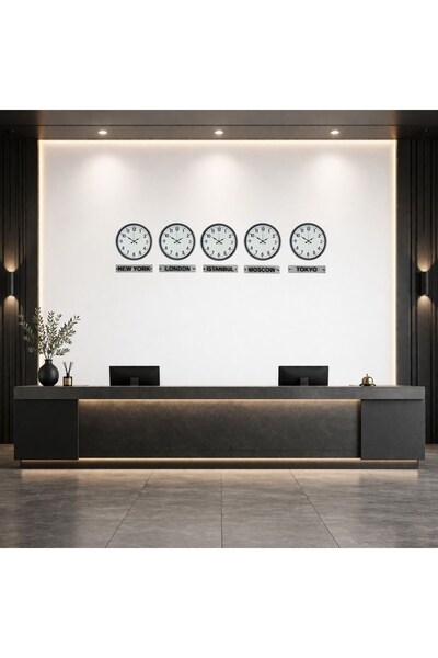 ForWhat 5Pcs 36cm Grey Elegant Style World Time Clocks with Signs for Office ...