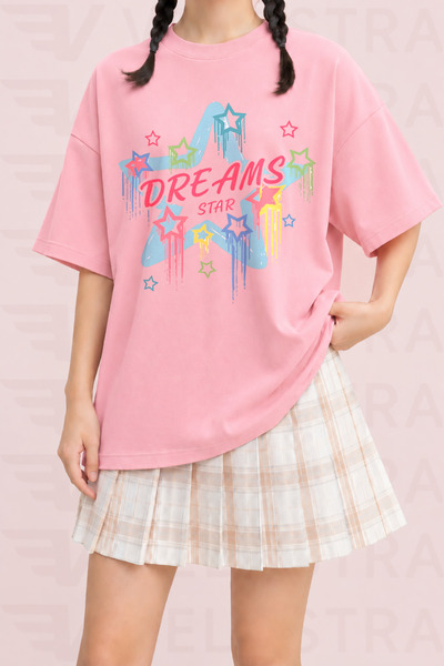 Velostra Women's Retro Dream Star Printed Oversize Crew Neck Cotton Casual Co...