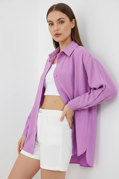 Efnaz style Women's Oversize Cotton Lilac Shirt