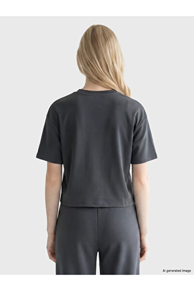 LC Waikiki Anthracite Soft Touch Oversize Women's T-Shirt