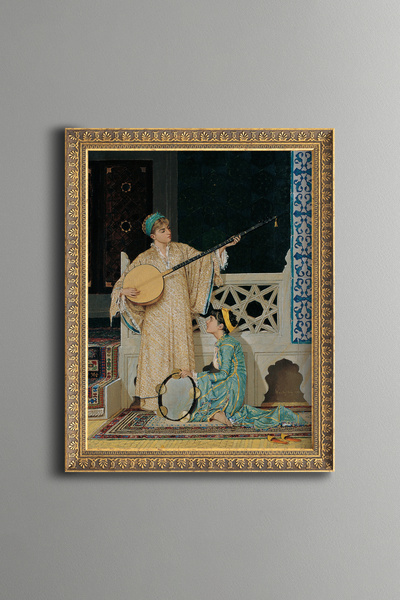 epiqart Musician Women and Classical Instrument - Vintage Patterned Frame - S...