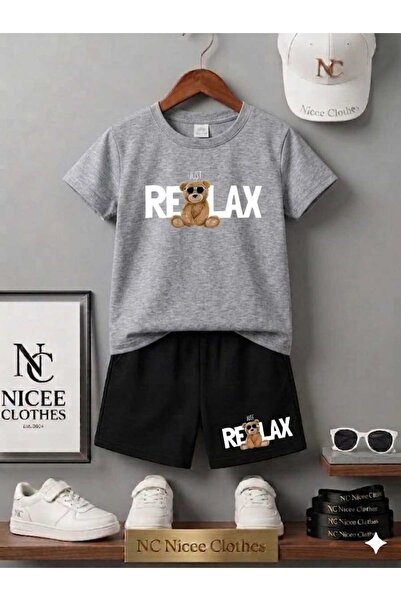 NC Nicee Clothes LETNJA DEČJA MAJICA I KRATKE HLAČE UNISEKS (BELI RELAX MEDVE...