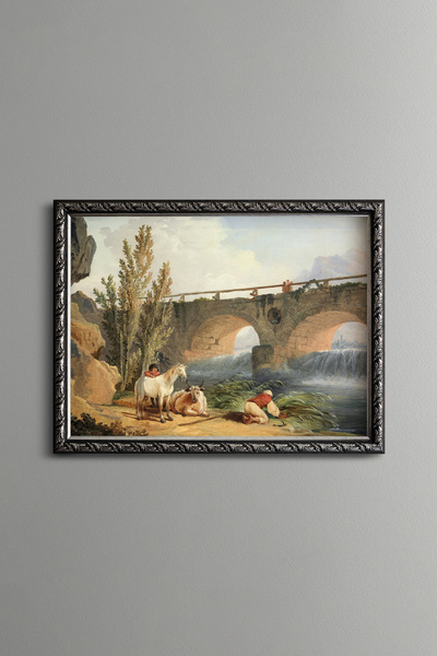 epiqart Bridge and River View - Vintage Patterned Frame - Slim Model