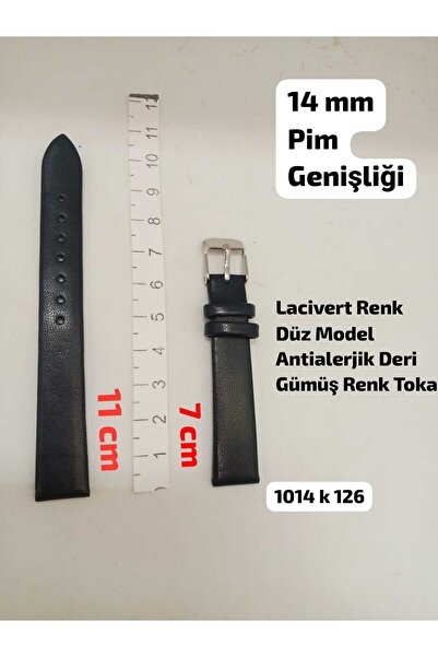Brality 14 mm Uyumlu Kol Saati Kordonu LACİVERT Renk DÜZ Model , Gümüş Renk Toka