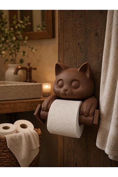 Dropcek eticaret Toilet Paper Holder with Cat Figure Decorative Wc Paper Hold...