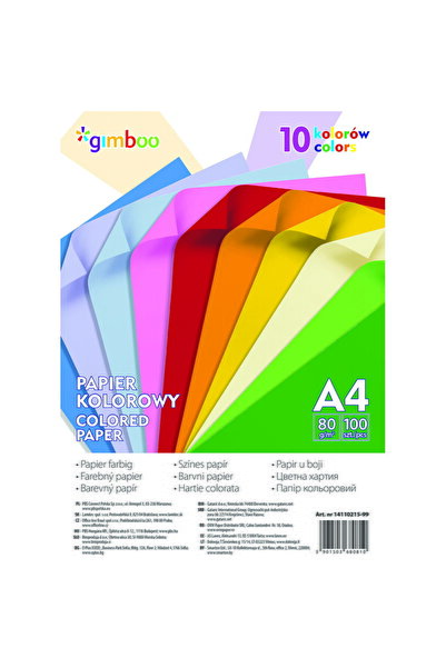 Gimboo Hartie color, 80g/mp, 100 (10 x 10) coli/top, - culori neon asortate
