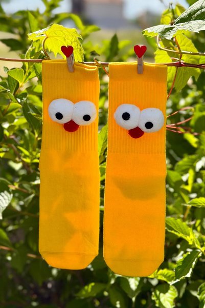 LouSocks Unisex Yellow Fun Socks with Googly Eyes
