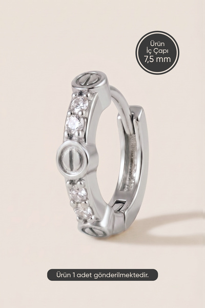 Hetra Gümüş Renkli Cerrahi Çelik Modern Vida Motifli Halka Piercing – Helix, ...
